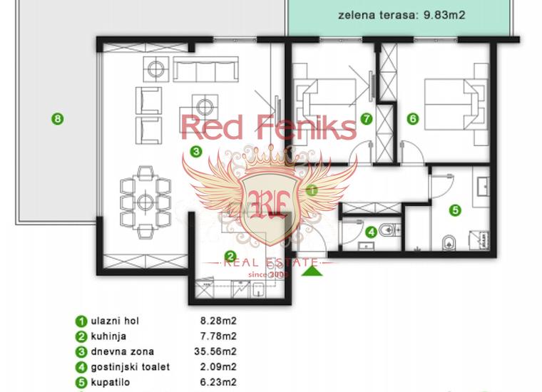 Двухкомнатная квартира в новом комплексе в Тивате, купить квартиру в Регион Тиват